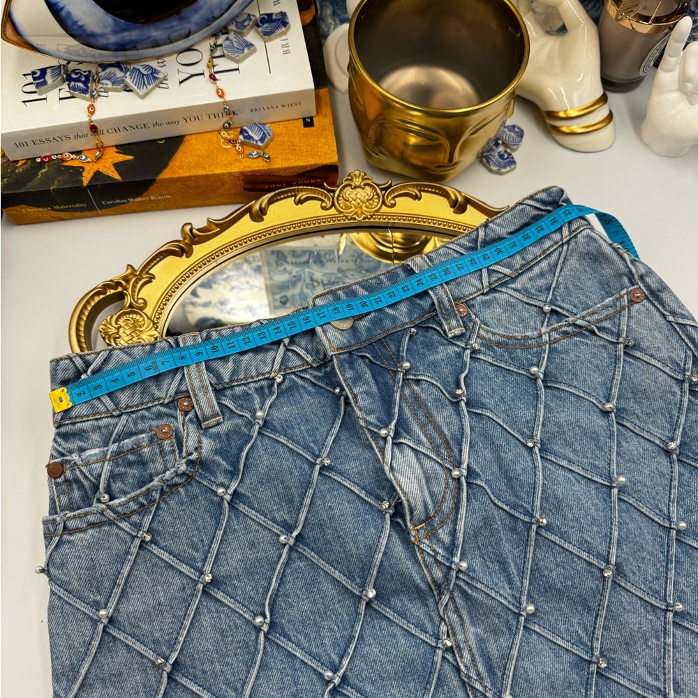 🆕 ALICE + OLIVIA 🧿 NWT Joss High-Rise Quilted Embellished Denim Mini Skirt, 26 - Picture 15 of 16